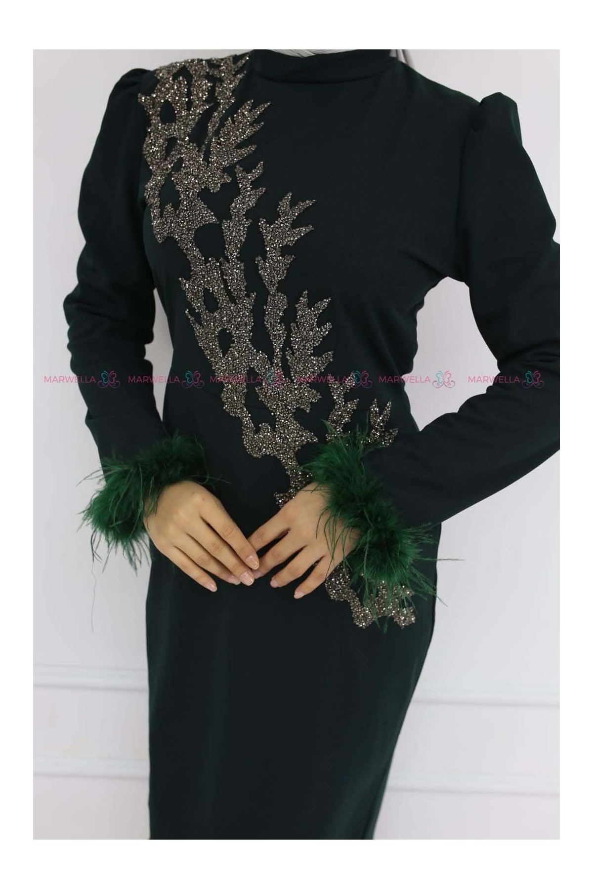 Zerrin Tesettür Abiye - Zümrüt Yeşili