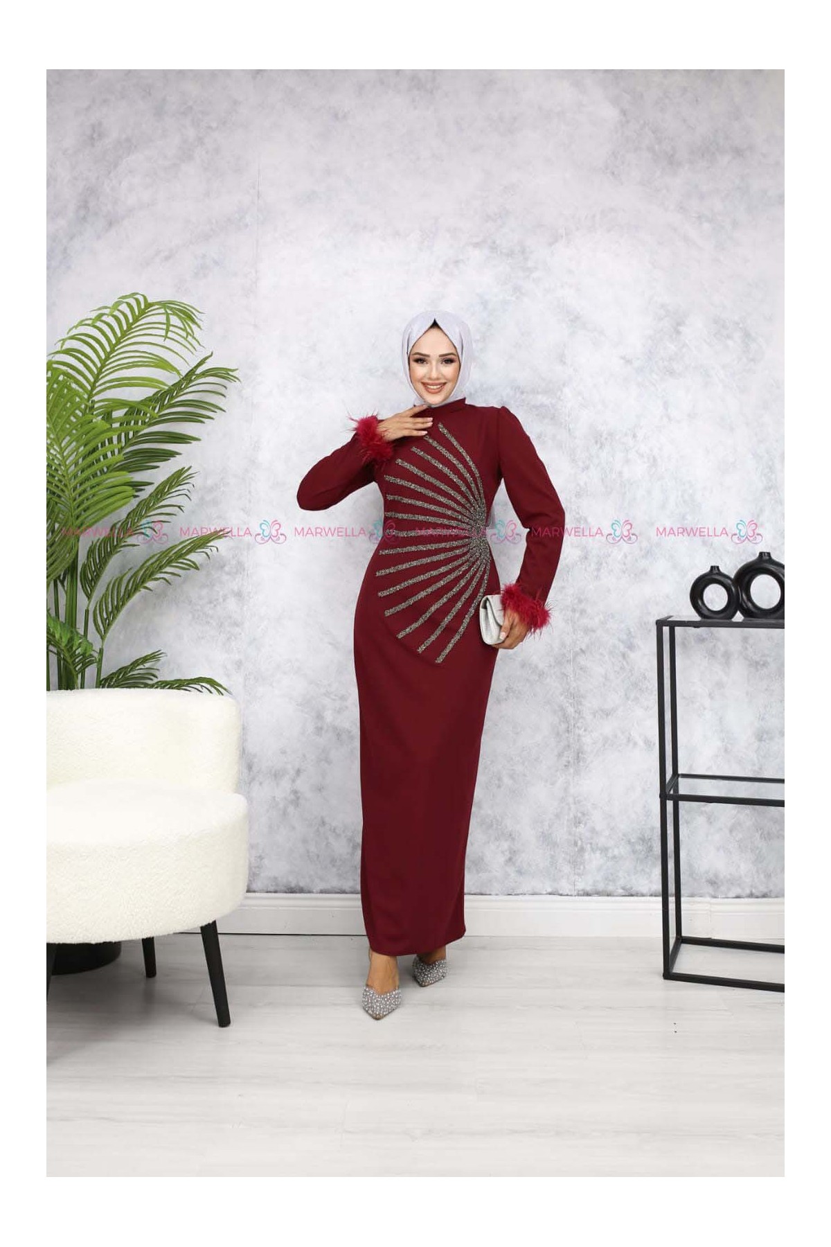 Güneş Tesettür Abiye - Bordo