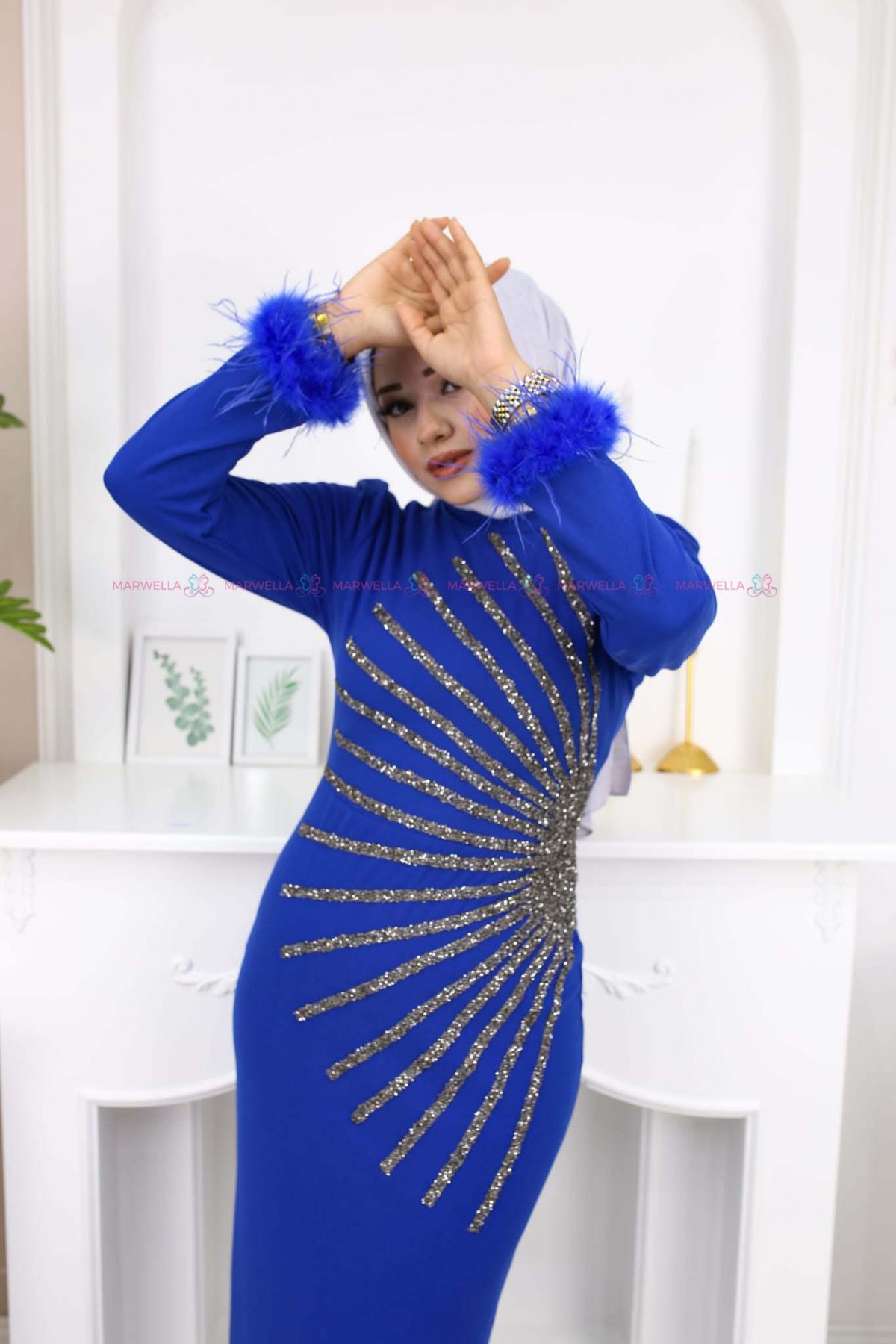 Güneş Tesettür Abiye -Saks