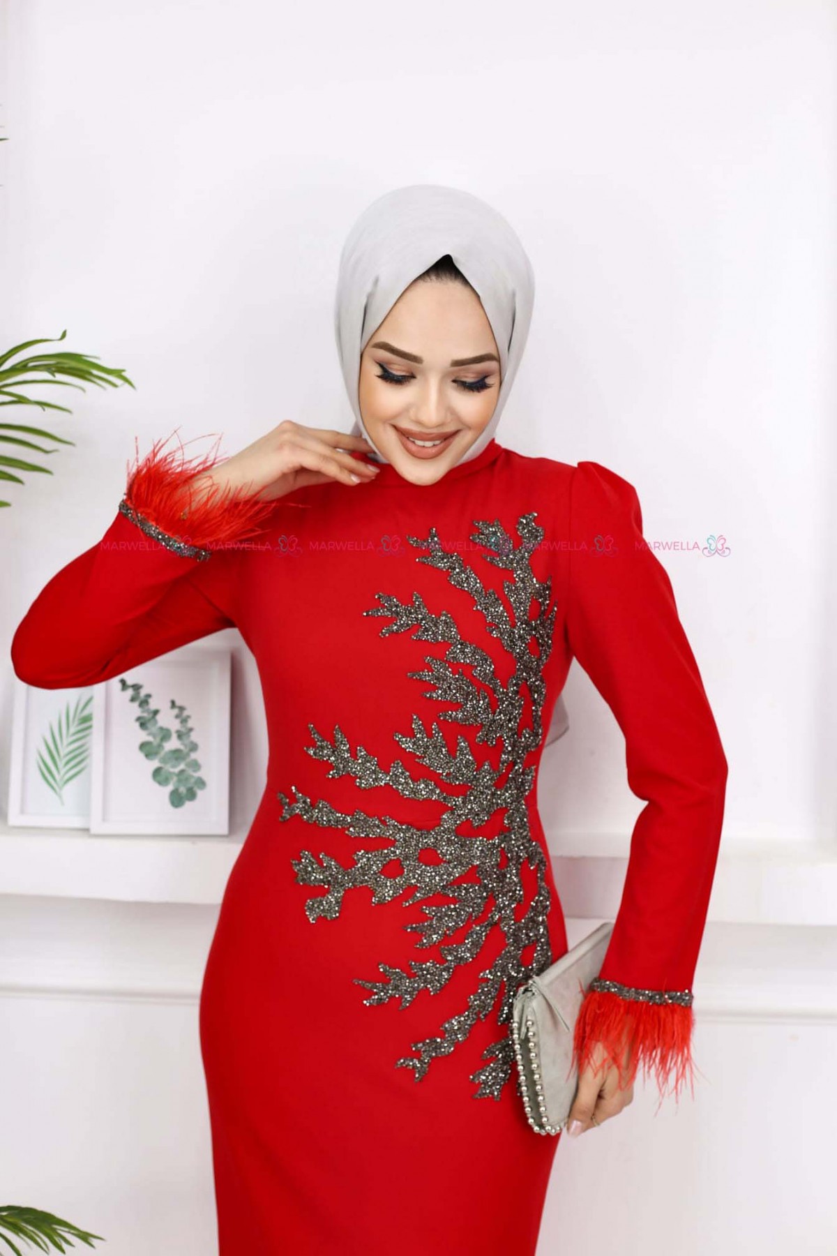 Fadik Tesettür Abiye - Kırmızı