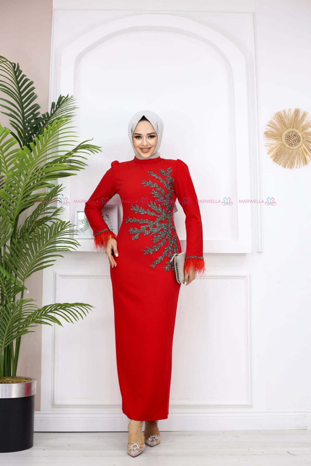 Fadik Tesettür Abiye - Kırmızı