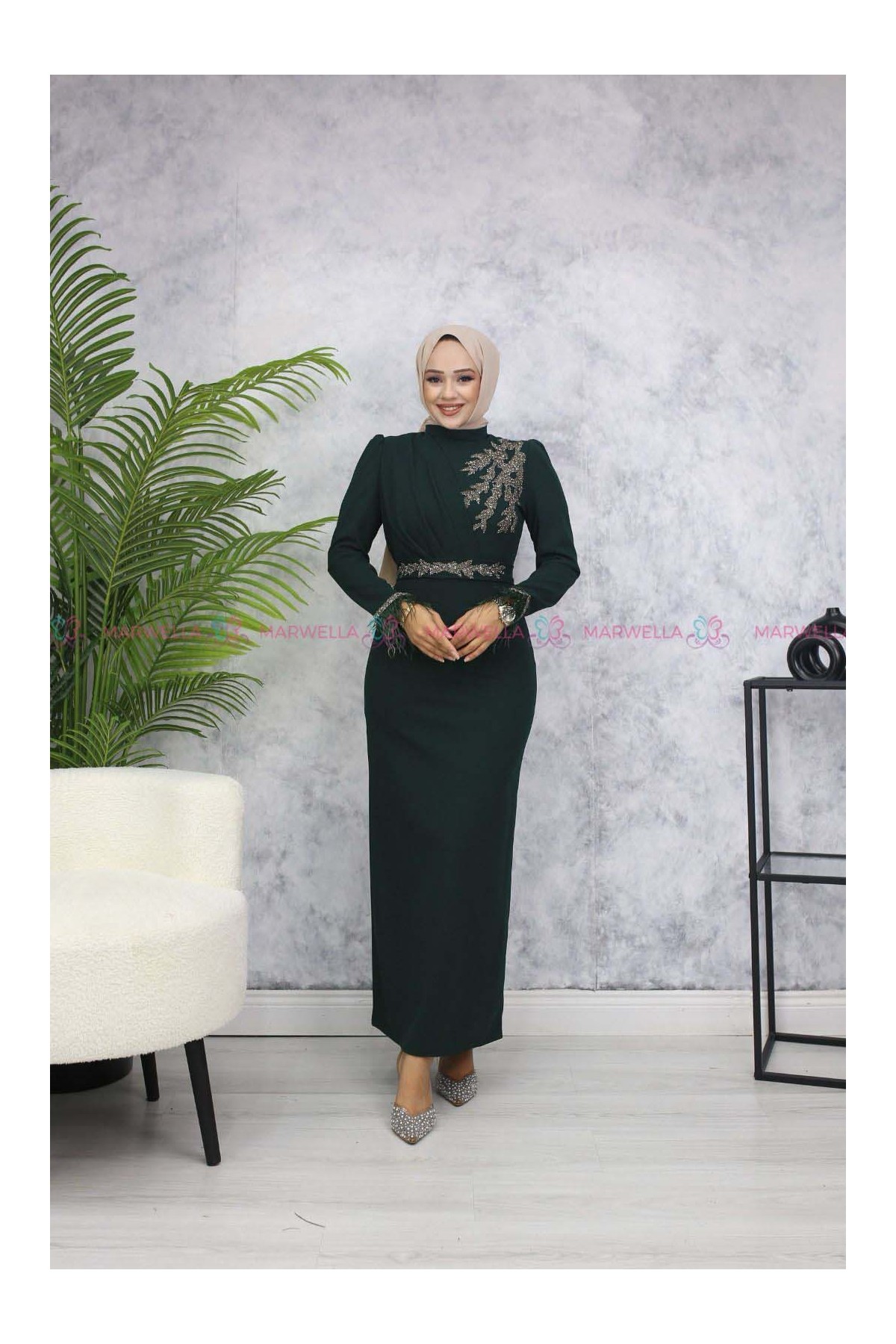 Öykü Tesettür Abiye - Zümrüt Yeşili