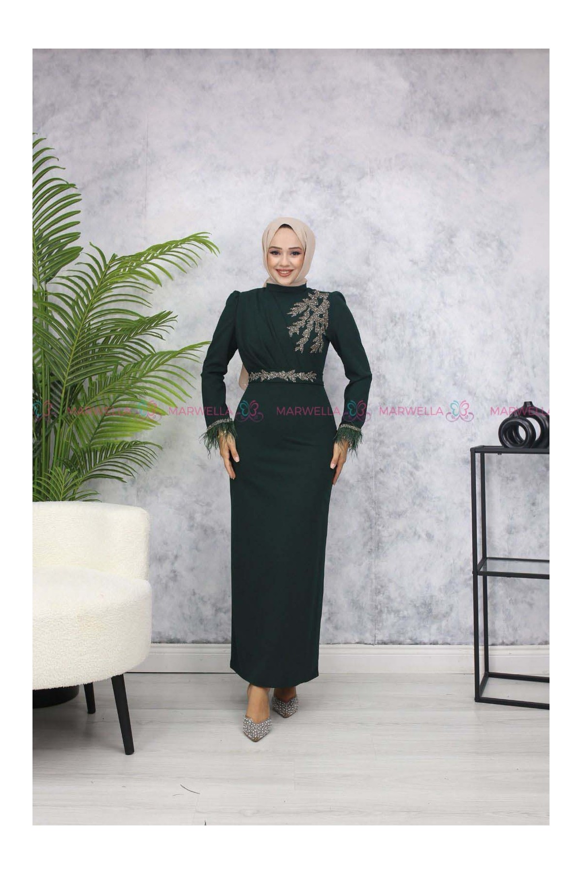 Öykü Tesettür Abiye - Zümrüt Yeşili