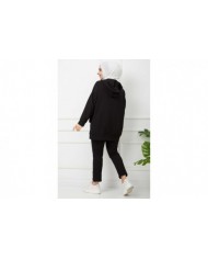 İkiiplik Çift Cepli Kapşonlu Takım - Siyah