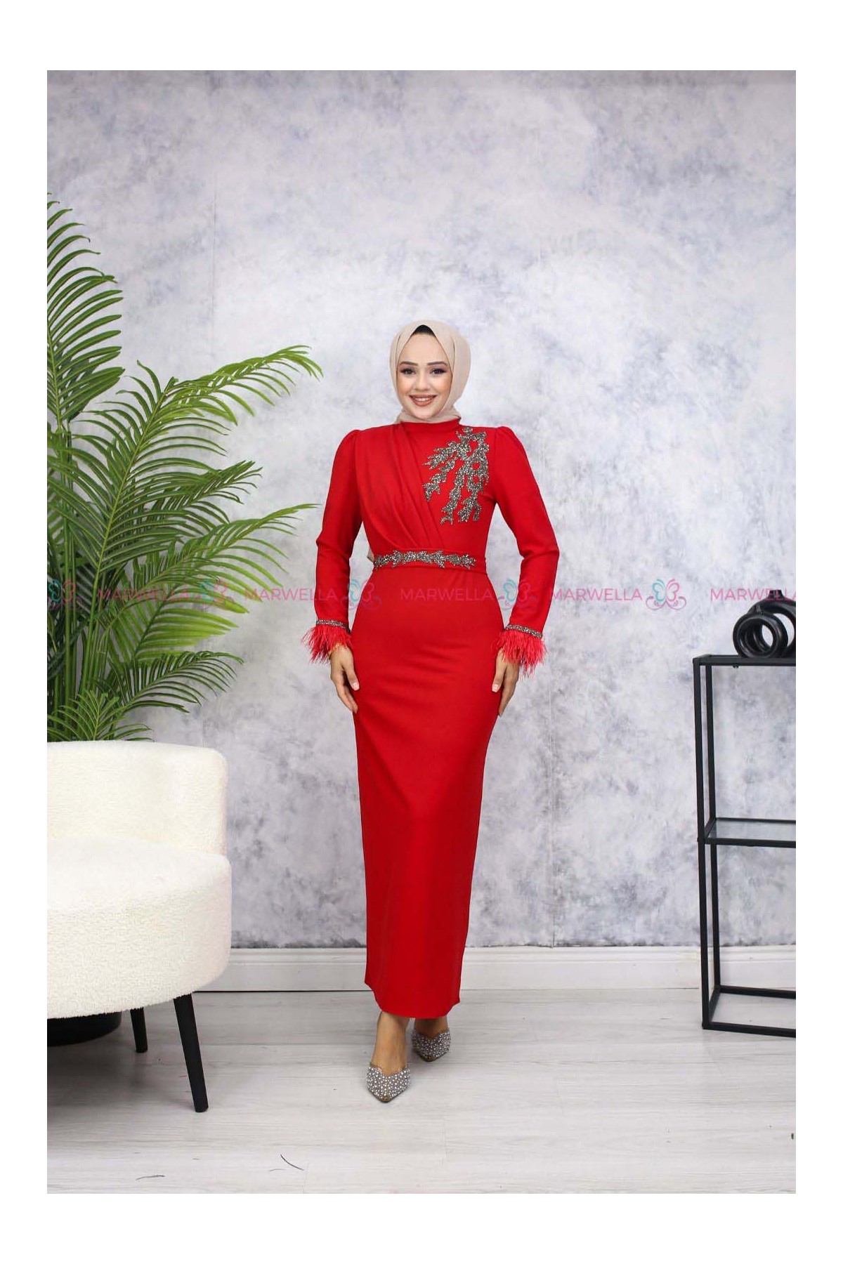 Öykü Tesettür Abiye - Kırmızı