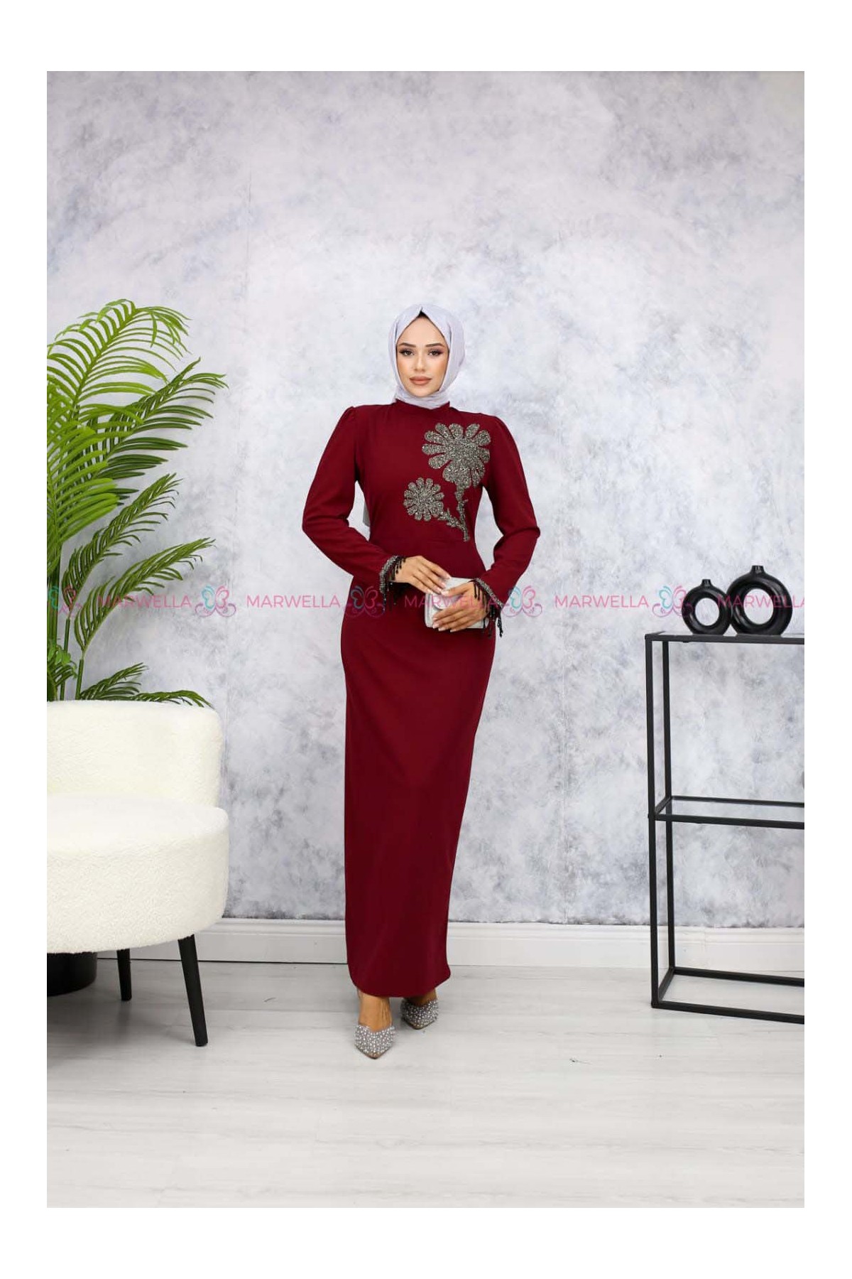 Papatya Tesettür Abiye - Bordo