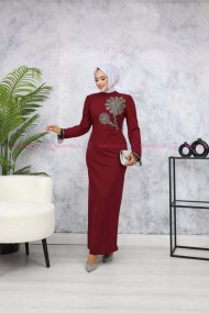 Papatya Tesettür Abiye - Bordo