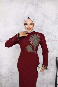 Papatya Tesettür Abiye - Bordo
