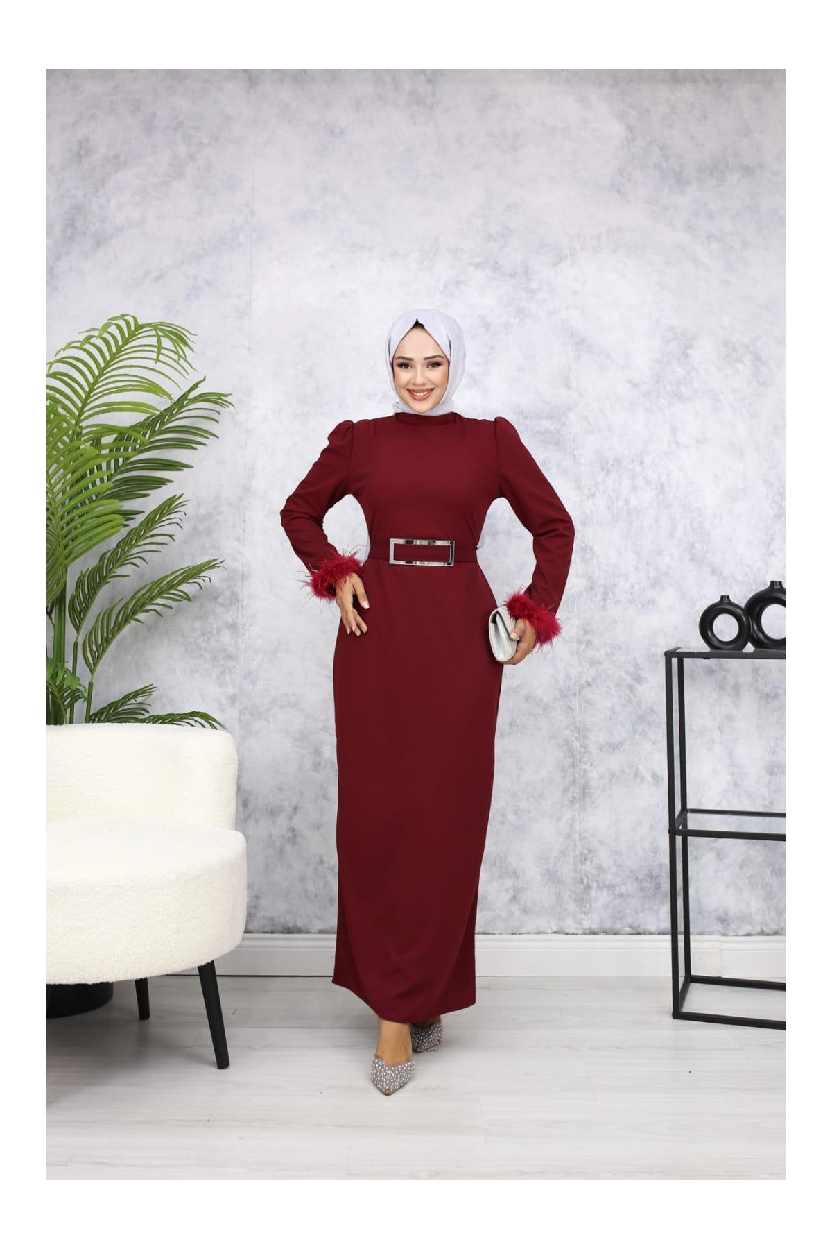 Rabia Tesettür Abiye - Bordo