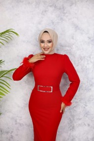 Rabia Tesettür Abiye - Kırmızı