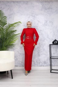 Rabia Tesettür Abiye - Kırmızı