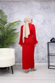 Rabia Tesettür Abiye - Kırmızı