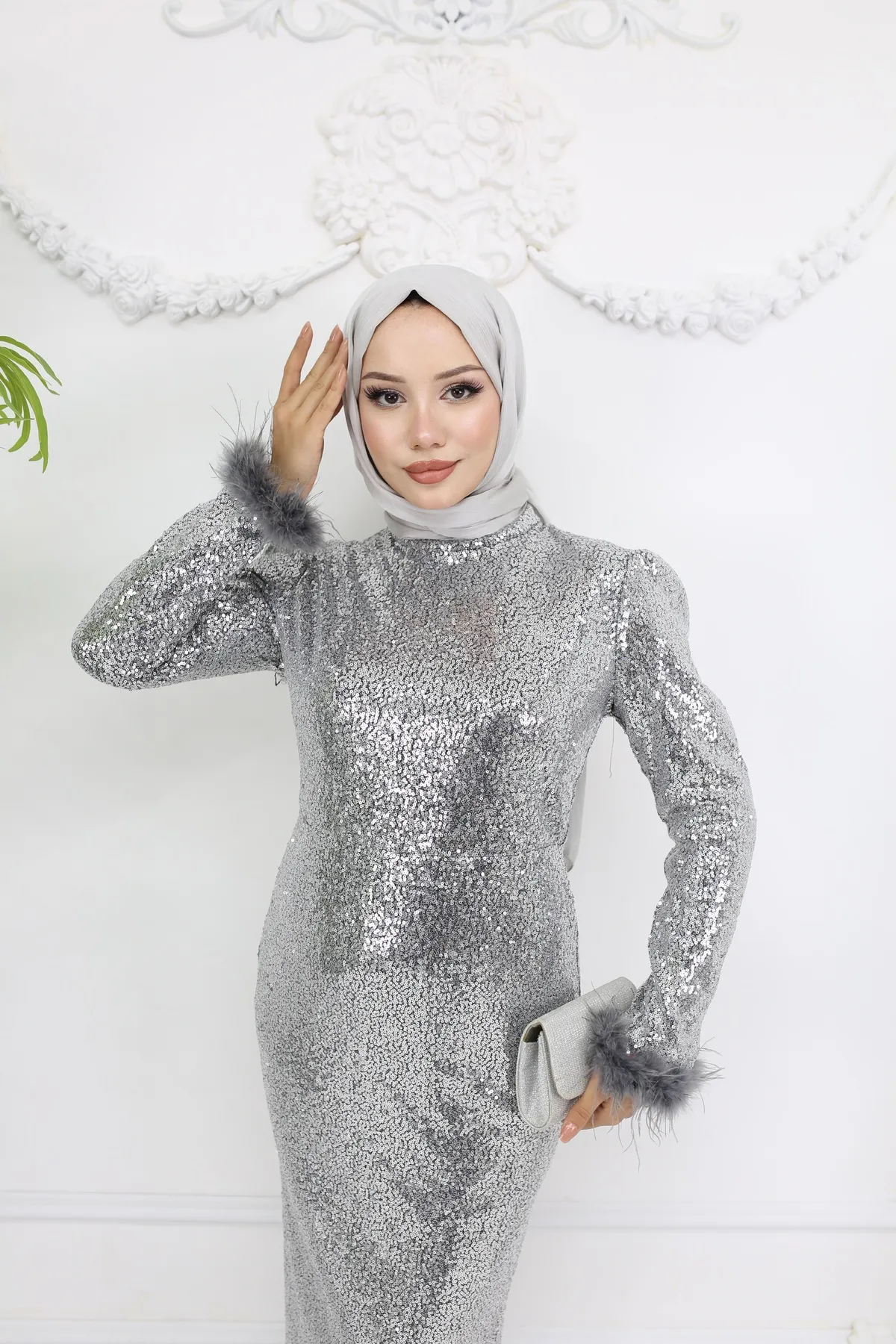 Kardelen Tesettür Abiye - Gri