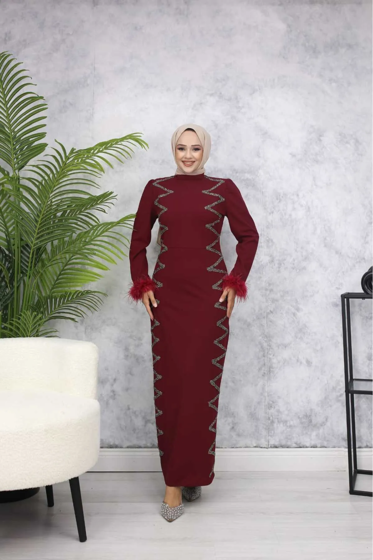 Ebru Tesettür Abiye -  Bordo