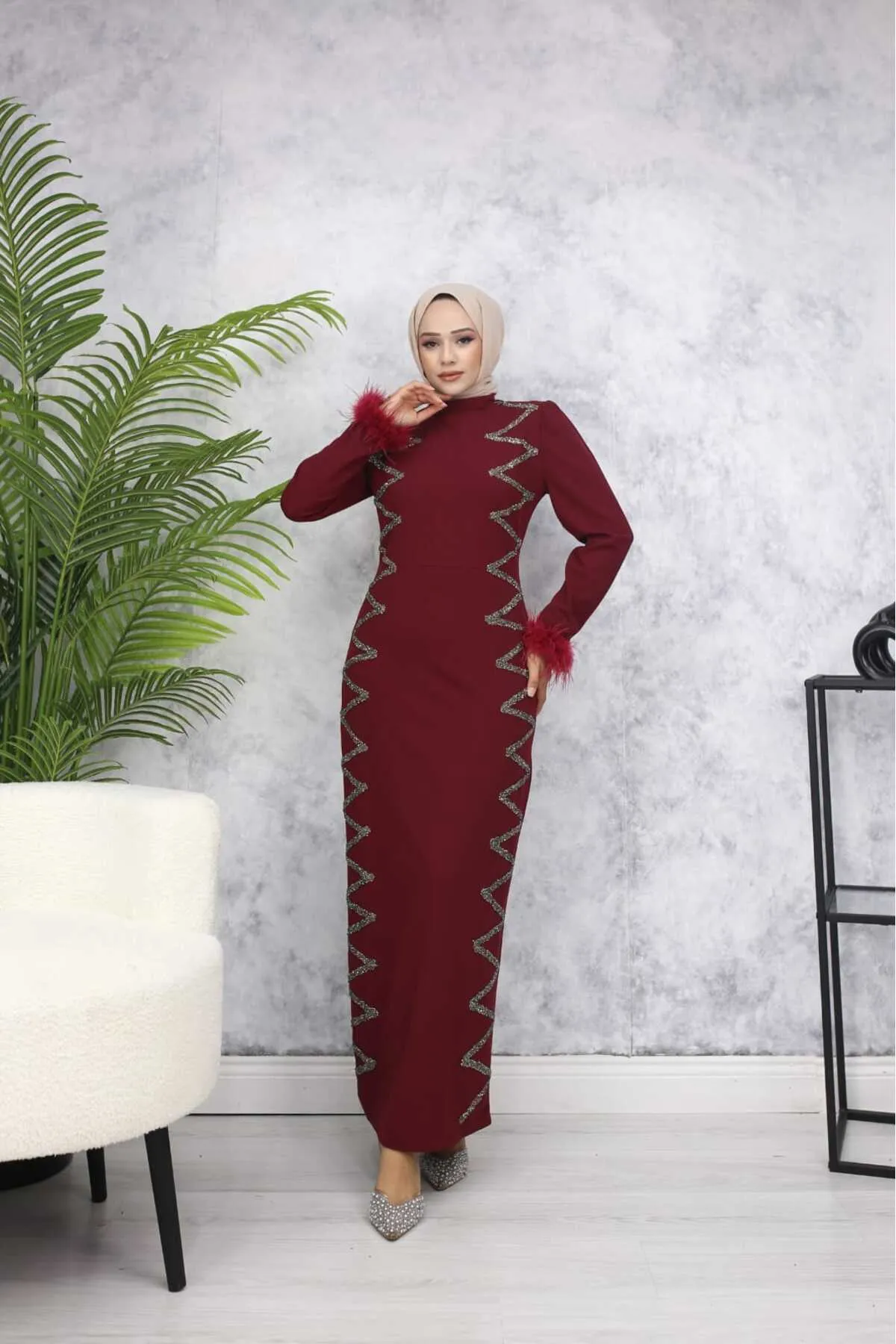 Ebru Tesettür Abiye -  Bordo