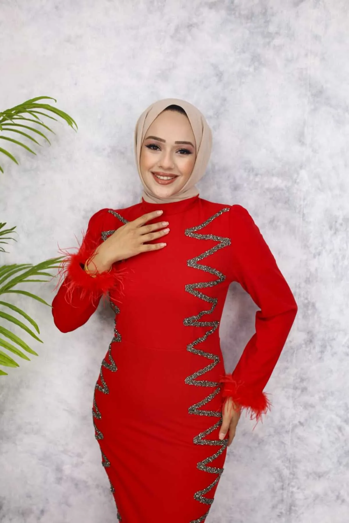 Ebru Tesettür Abiye - Kırmızı