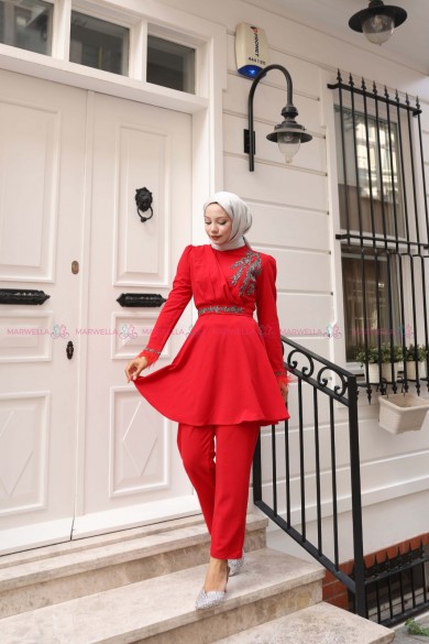 Aydan Tesettür Takım - Kırmızı