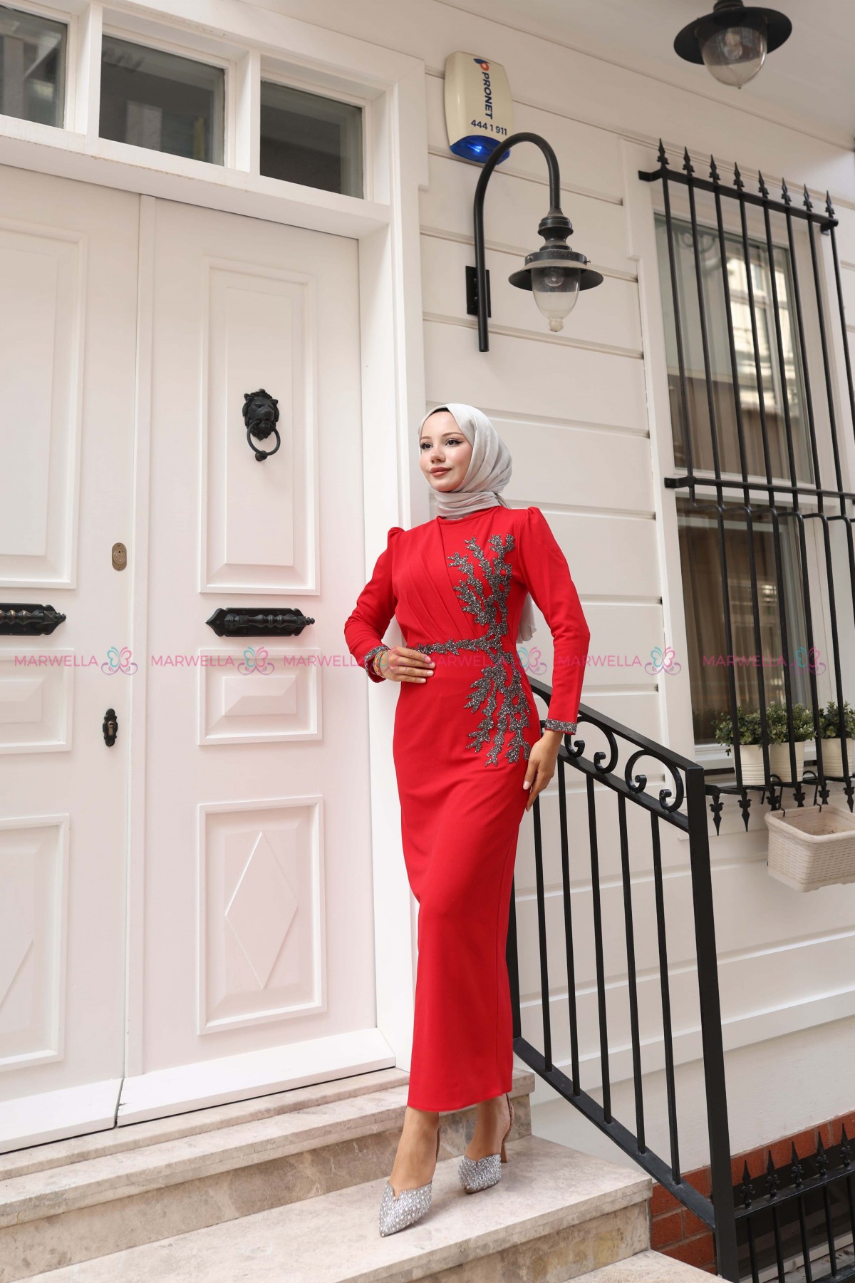 Sevda Tesettür Abiye - Kırmızı