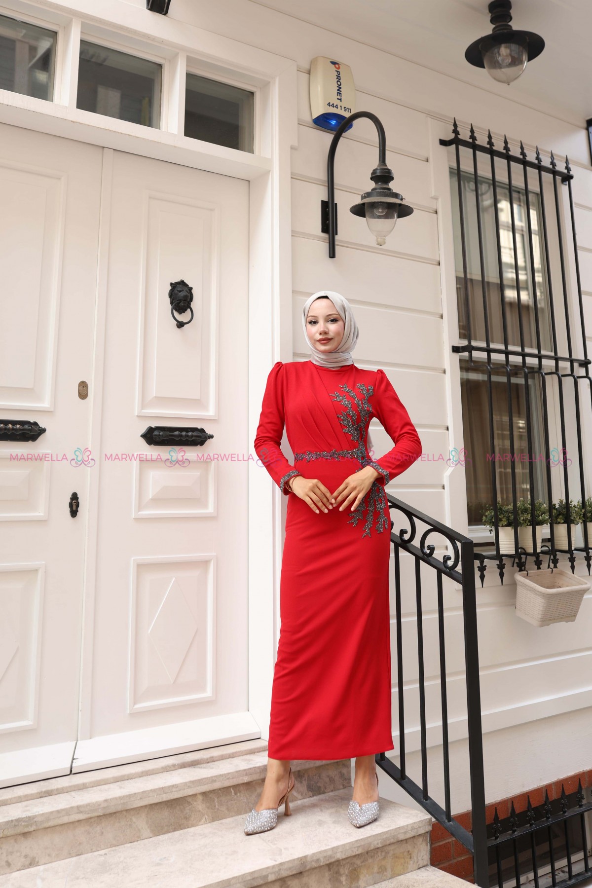 Sevda Tesettür Abiye - Kırmızı