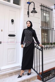 Semoş Tesettür Abiye - Siyah