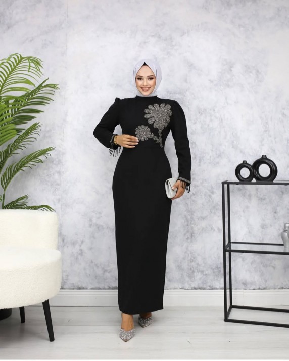 Papatya Tesettür Abiye - Siyah