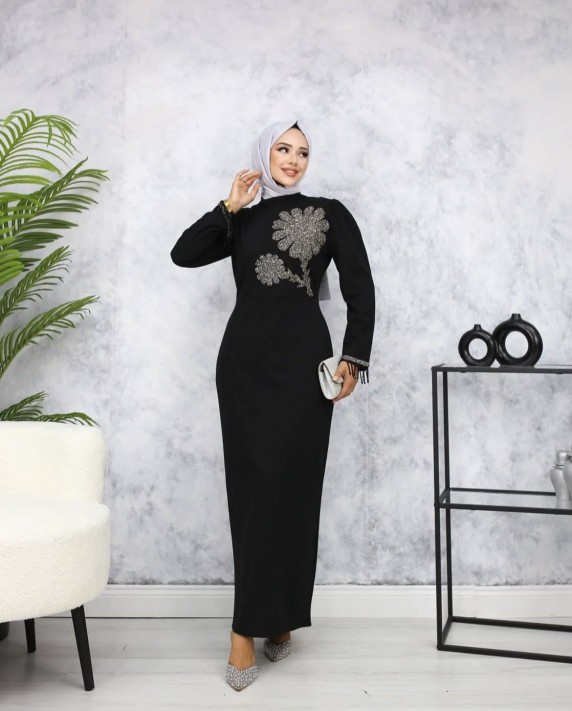 Papatya Tesettür Abiye - Siyah