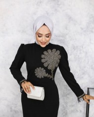 Papatya Tesettür Abiye - Siyah
