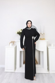 Papatya Tesettür Abiye - Siyah