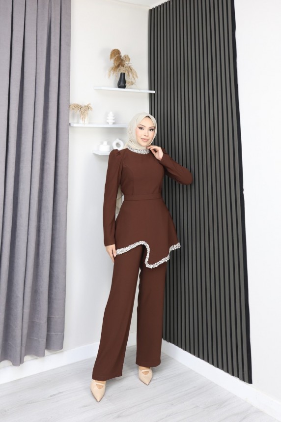 Doğa Tesettür Takım - Kahverengi
