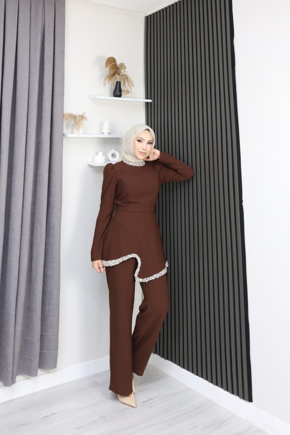 Doğa Tesettür Takım - Kahverengi
