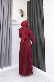 Eleni Tesettür Etekli Elbise - Bordo