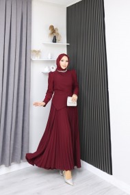 Eleni Tesettür Etekli Elbise - Bordo