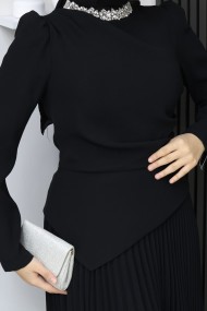 Eleni Tesettür Etekli Elbise - Siyah