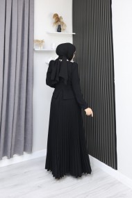 Eleni Tesettür Etekli Elbise - Siyah