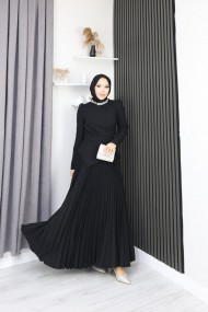 Eleni Tesettür Etekli Elbise - Siyah