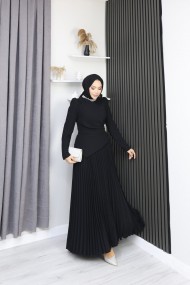 Eleni Tesettür Etekli Elbise - Siyah