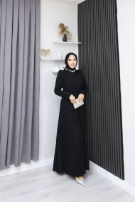 Eleni Tesettür Etekli Elbise - Siyah