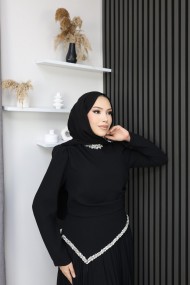 Şevval Tesettür Etekli Elbise - Siyah