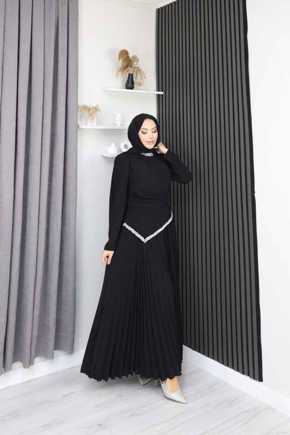 Şevval Tesettür Etekli Elbise - Siyah