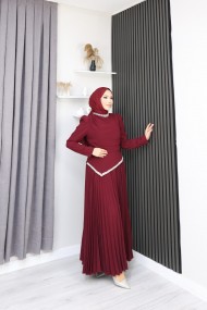 Şevval Tesettür Etekli Elbise - Bordo