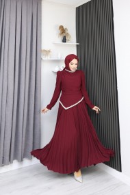 Şevval Tesettür Etekli Elbise - Bordo