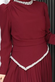 Şevval Tesettür Etekli Elbise - Bordo