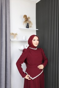 Şevval Tesettür Etekli Elbise - Bordo