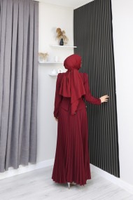 Şevval Tesettür Etekli Elbise - Bordo