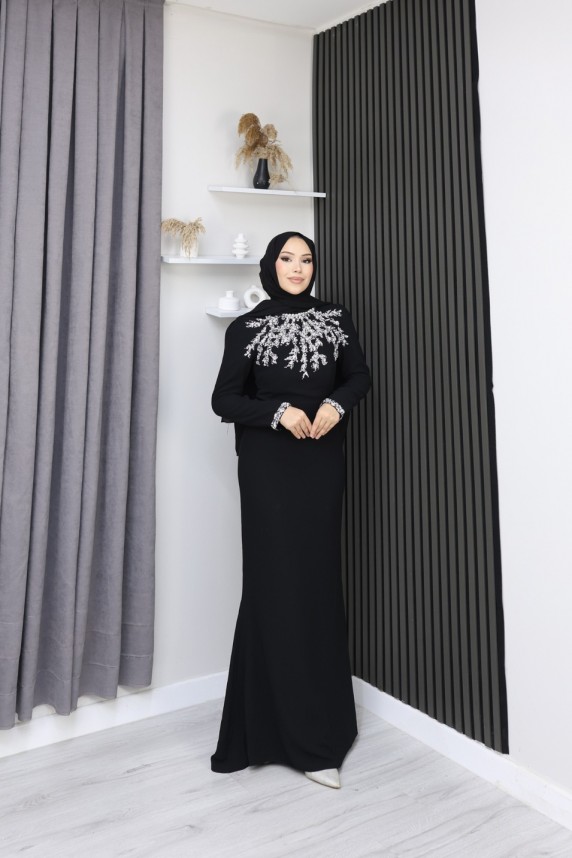 Zambak Tesettür Abiye - Siyah