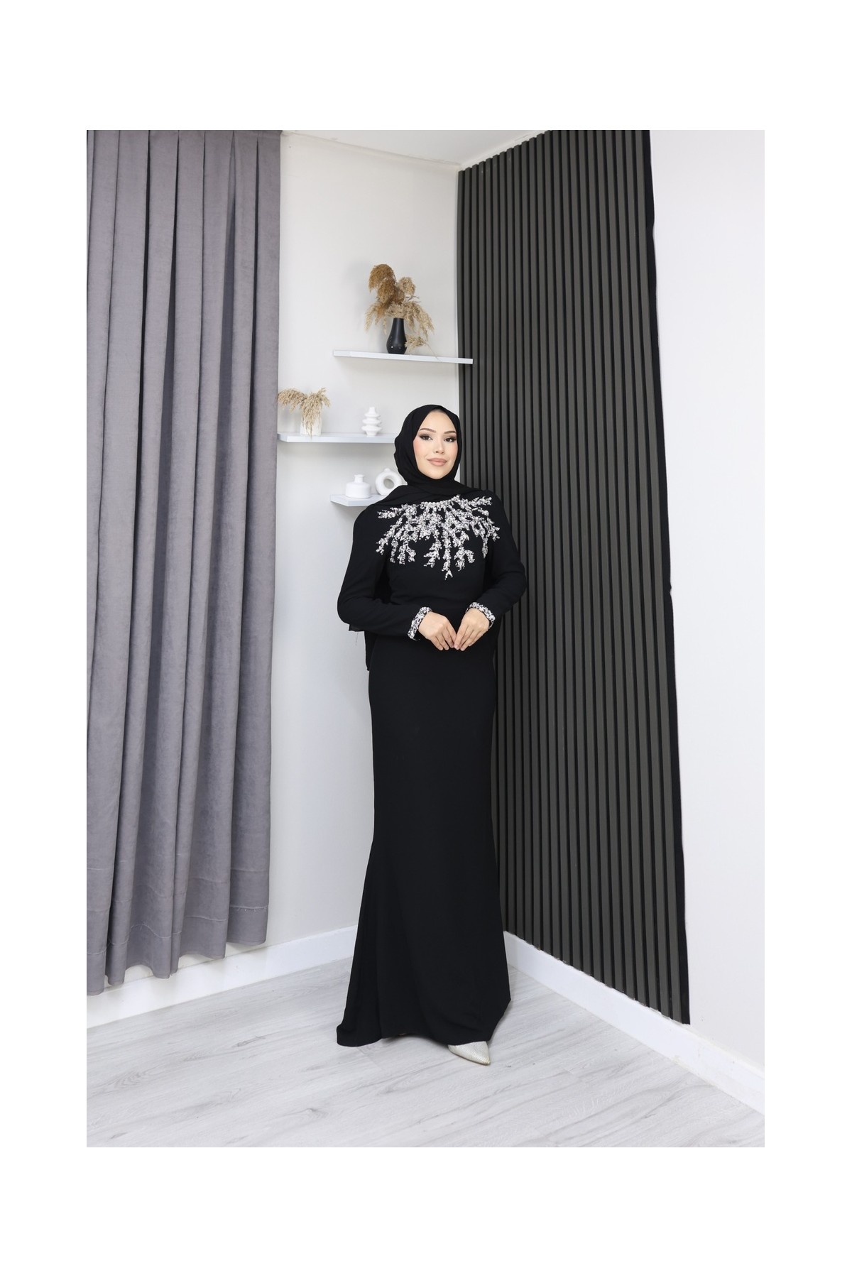 Zambak Tesettür Abiye - Siyah