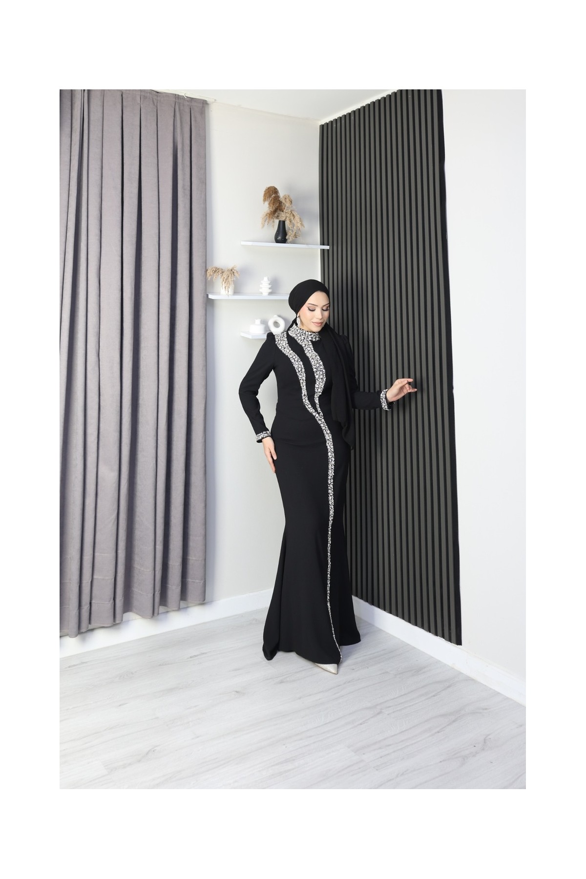 Asel Tesettür Abiye - Siyah