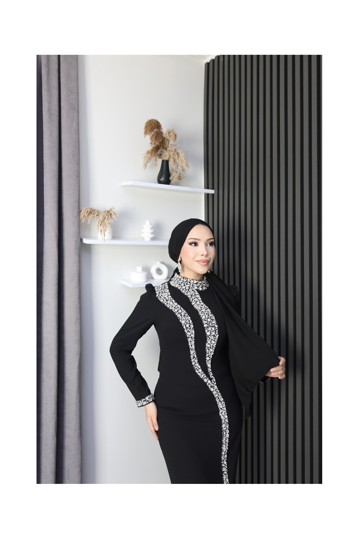 Asel Tesettür Abiye - Siyah