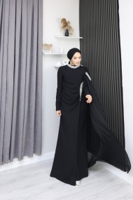 Çiçek Tesettür Abiye - Siyah