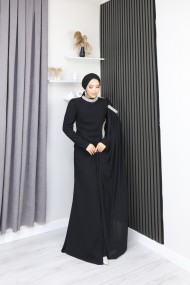 Çiçek Tesettür Abiye - Siyah